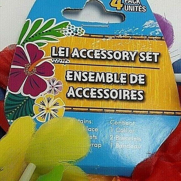 Hawaiian 2 Leis 2 Headbands 2 wristbands Pink Green Lua Coastal Tropical Tiki - Picture 8 of 8